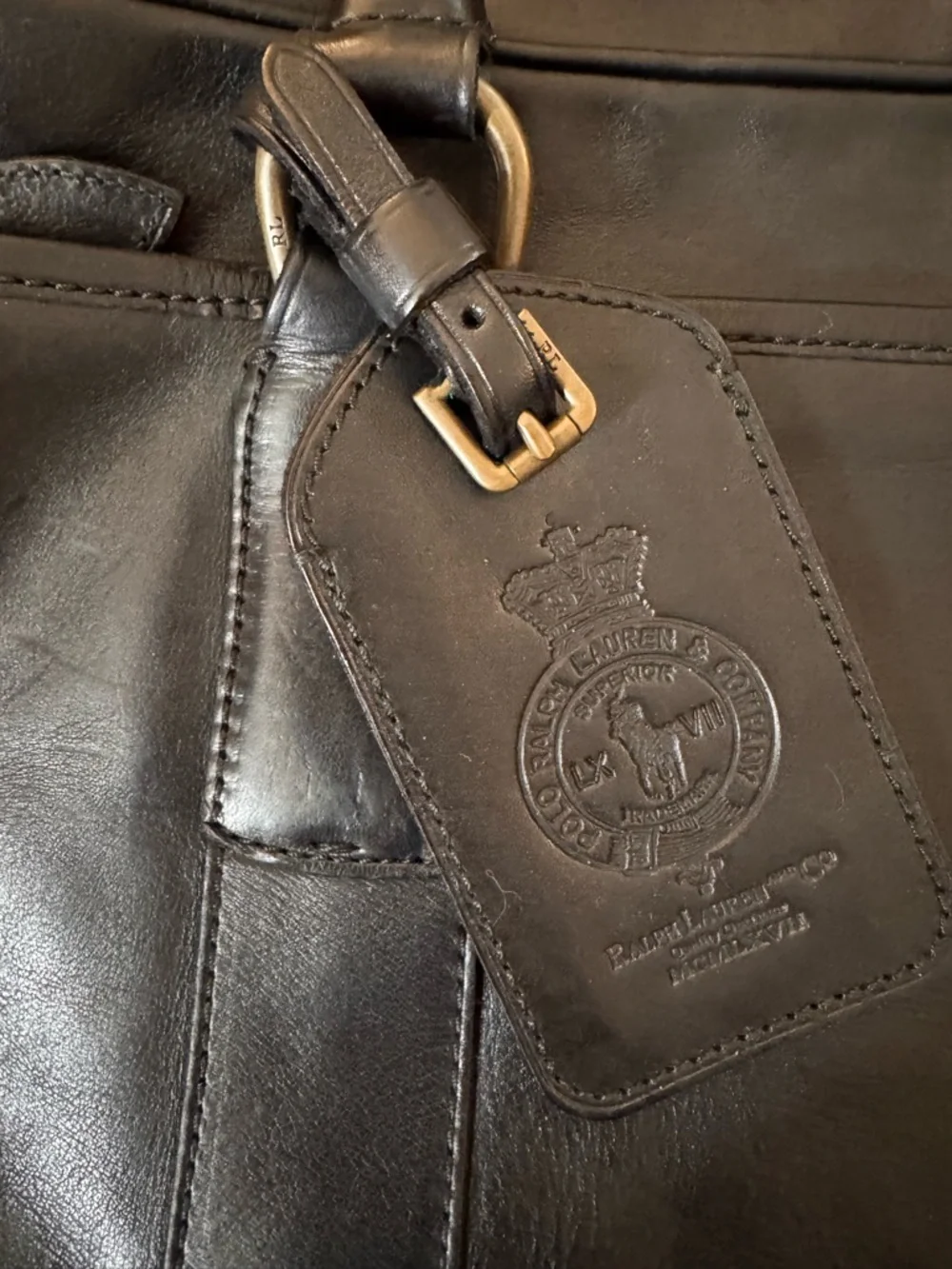 POLO RALPH LAUREN black leather, top handle briefcase/laptop bag, unisex